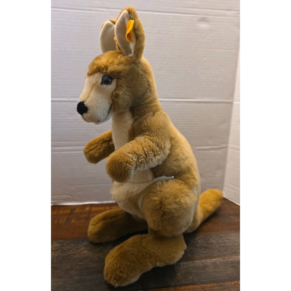 Vintage Steiff 062711 Kango Kangaroo Plush 16" Button Yellow Tag Germany No Joey